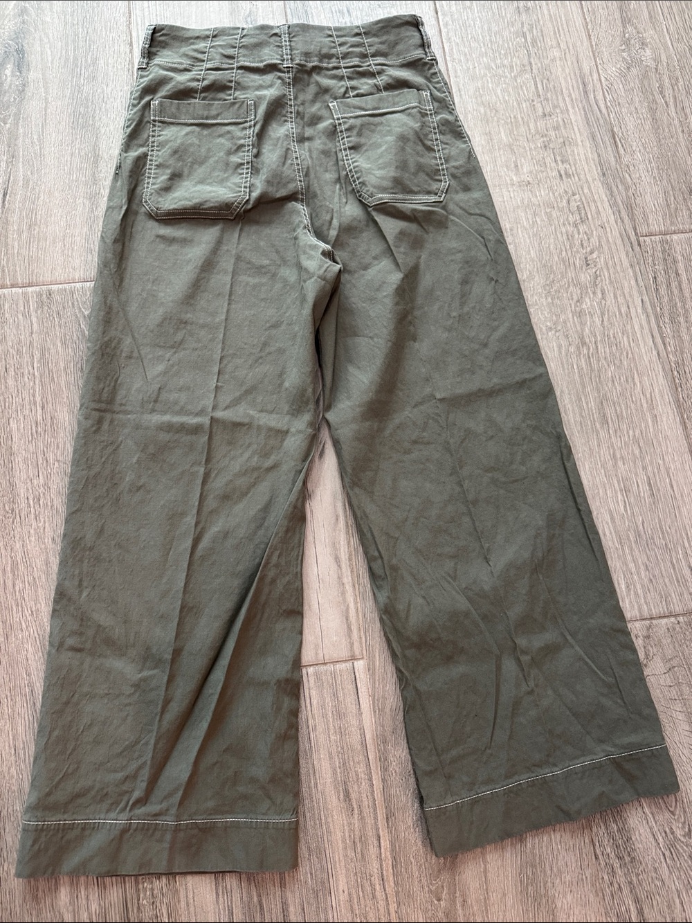 Maeve The Collette Sage Green Wide Leg Pants with Contrasting Stitch - Picture 10 of 12
